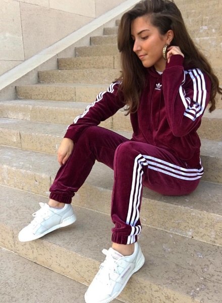 burgundy adidas tracksuit